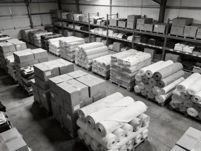 Neatly stocked garment warehouse